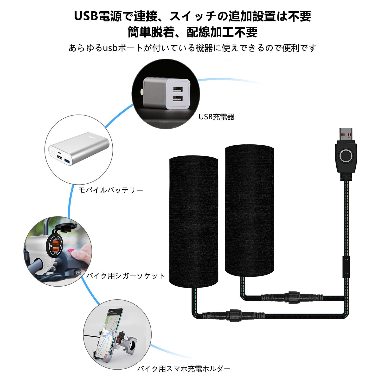 Amazon.co.jp: USBグリップヒーター【2024新しい】バイクグリップ専用